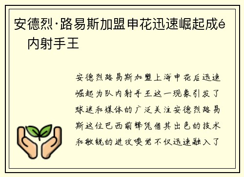 安德烈·路易斯加盟申花迅速崛起成队内射手王 安德烈·路易斯加盟申花迅速崛起成队内射手王